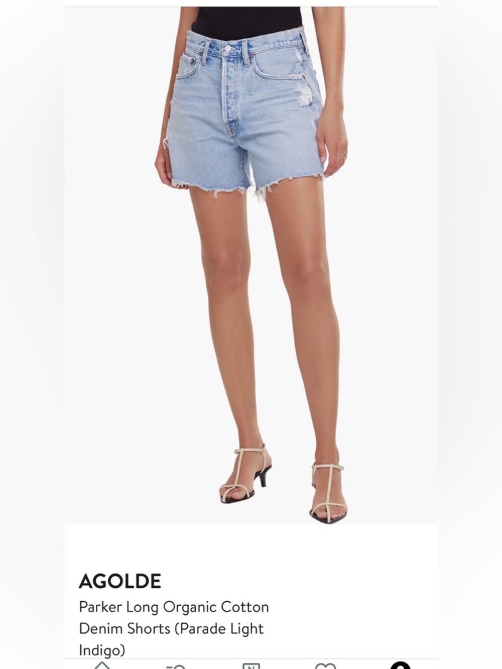 Agolde Parker Long Raw-Hem Denim Shorts in Light Indigo